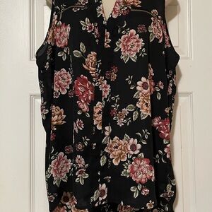 Floral Sleeveless Top - Black and Pink